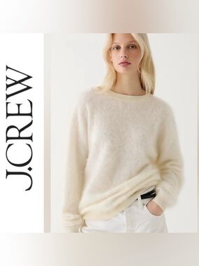 J CREW Brushed 100% Cashmere Ivory Crew Neck Sweater Quiet Luxury Capsule Luxe